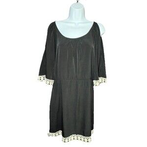 Glam Cold Shoulder Dress Women’s Size Medium Black Cream Lace Trim USA #D4789A